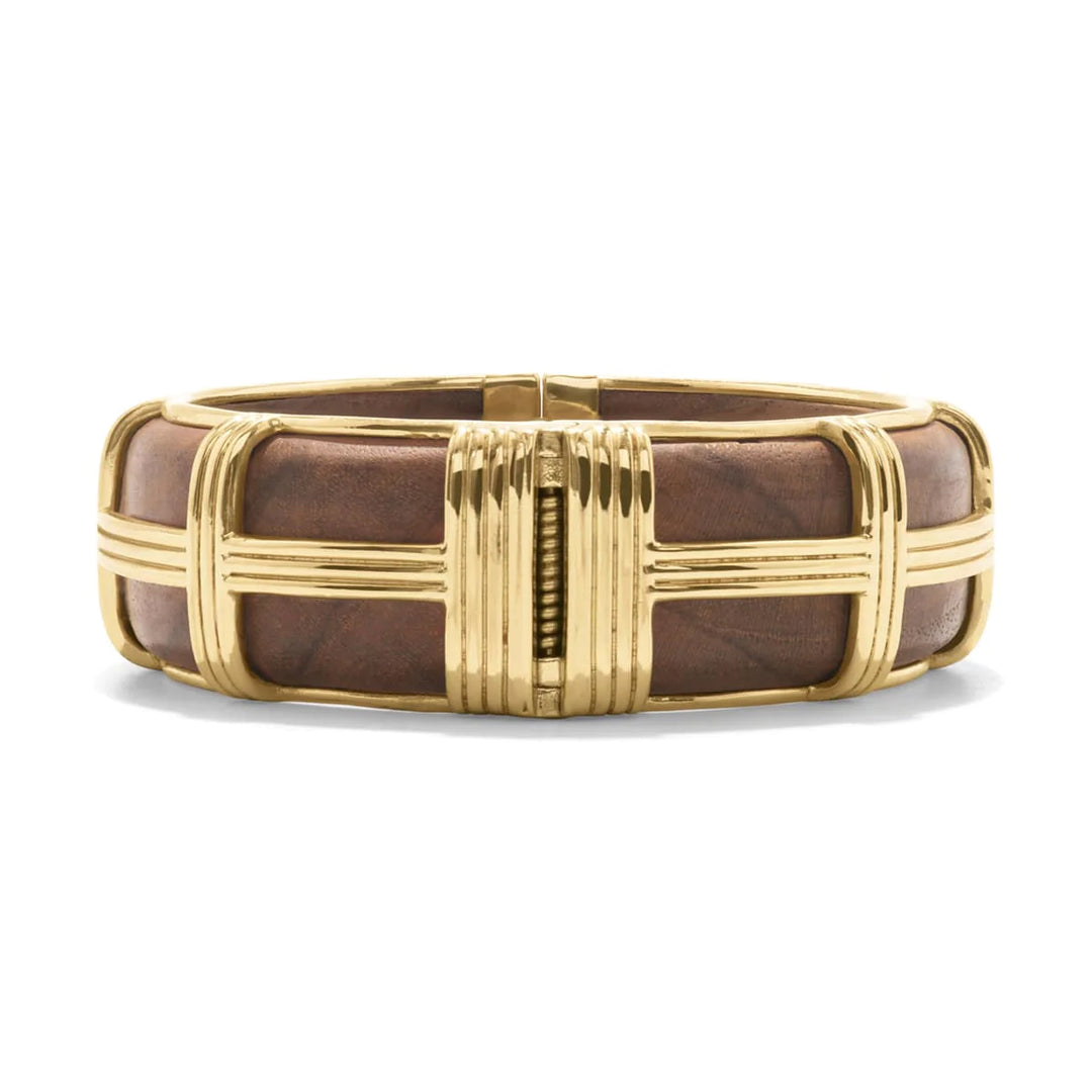 Gaia Hinged Bangle in Gold and Teak