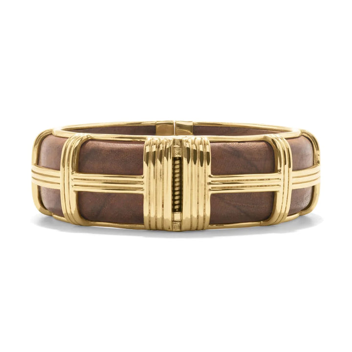 Gaia Hinged Bangle in Gold and Teak