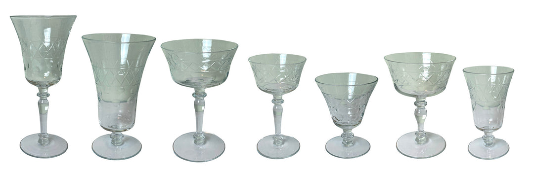 Set of 54 Vintage Cut Crystal Glasses