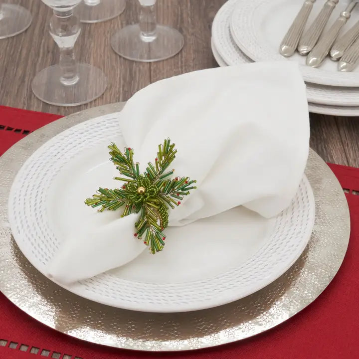 Beaded Evergreen Napkin Rings, Set of 4