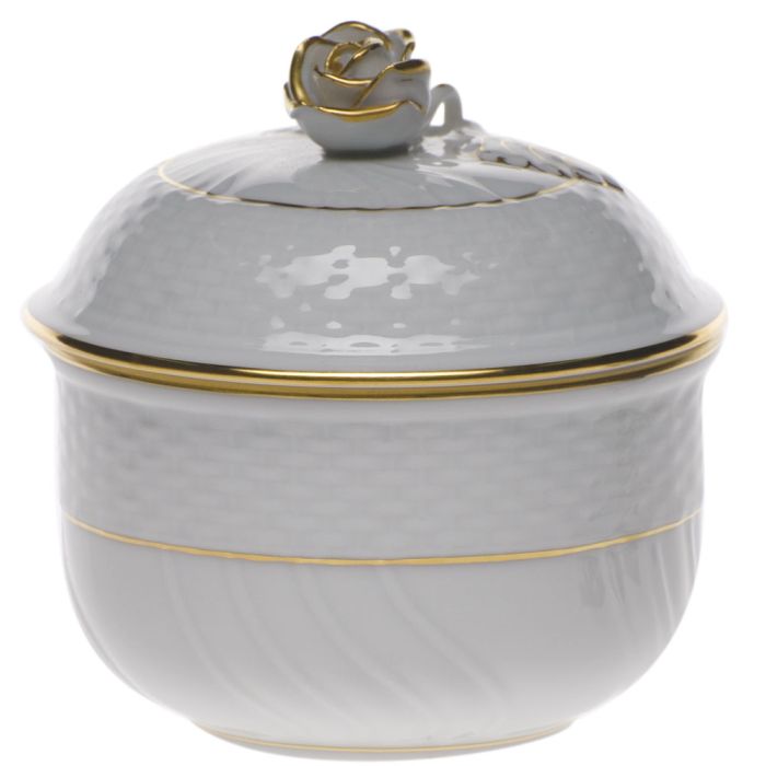 Golden Edge Covered Sugar Bowl with Rose