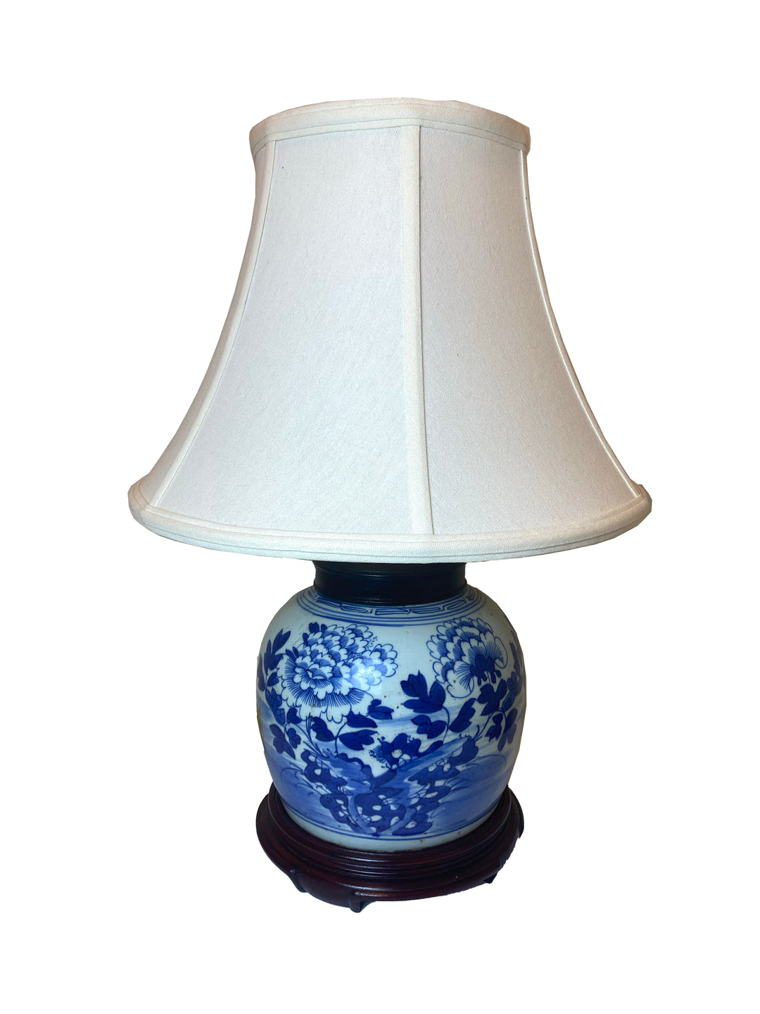B&W Ginger Jar Lamp with Flowers