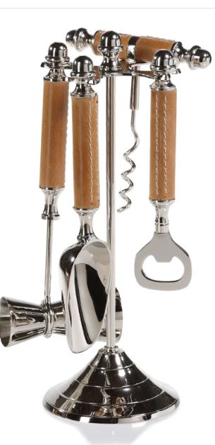 Nickel & Leather Bar Tool Set