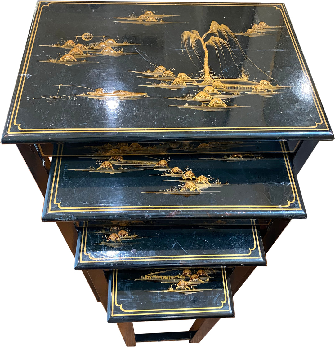 Lacquered Chinoiserie Nesting Tables, Set of 4