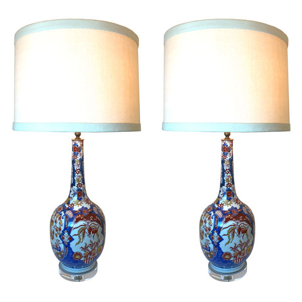 Pair of Imari Porcelain Lamps on Lucite Bases