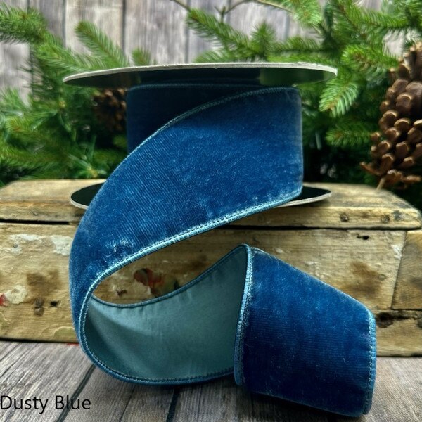 Velvet Dupion Ribon 2.5" - Dusty Blue