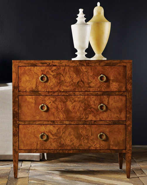 Three Drawer Burl Chest on Legs