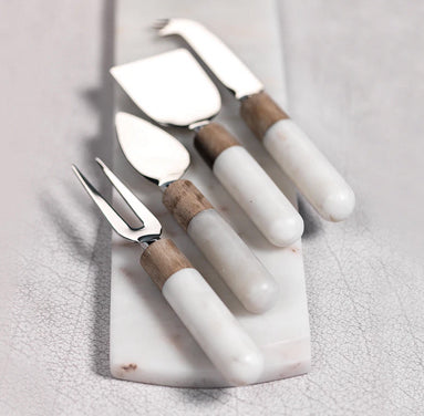 Marble & Wood Cheese Set - 4 Pieces