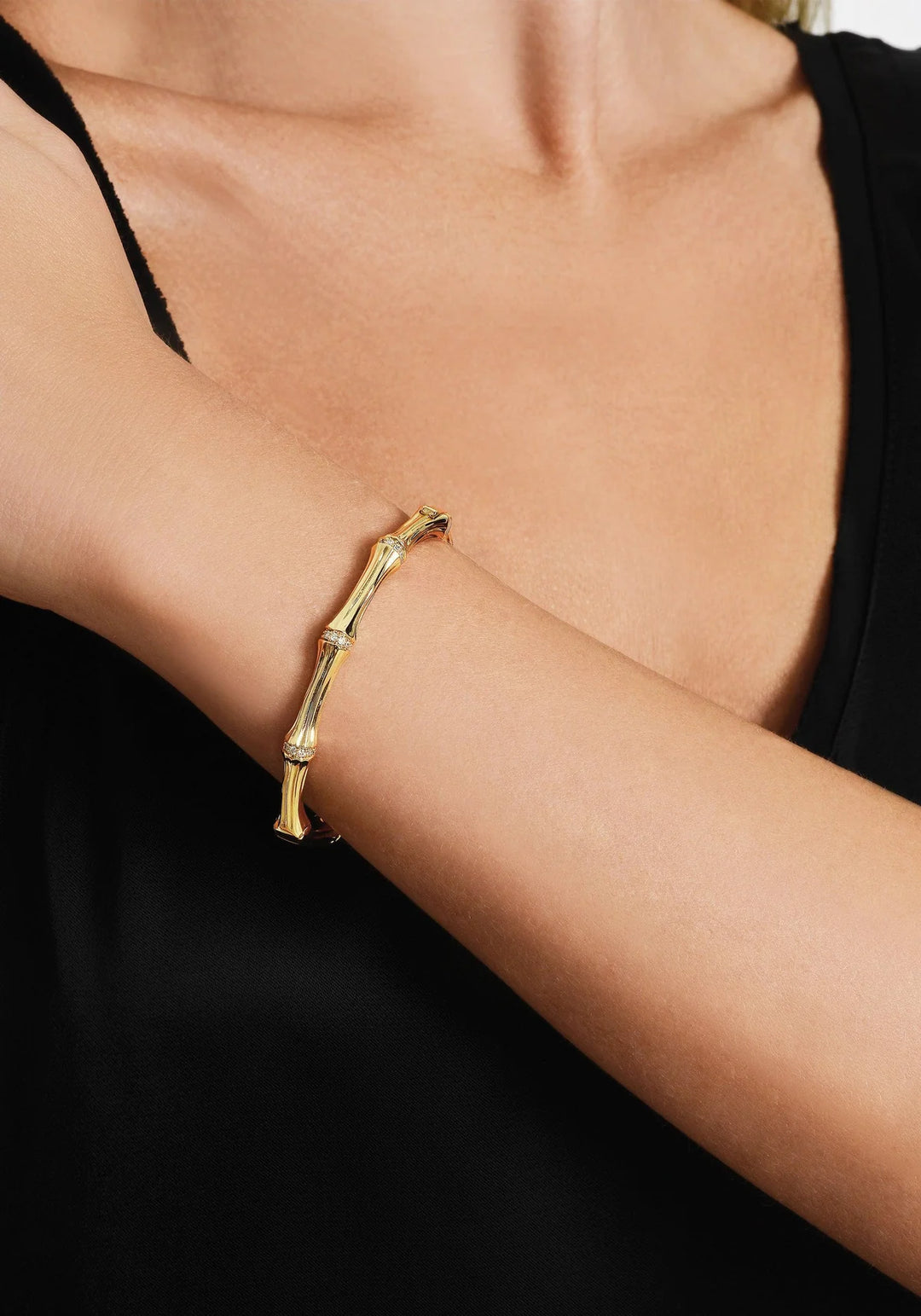 Bamboo Hinged Bangle - Gold