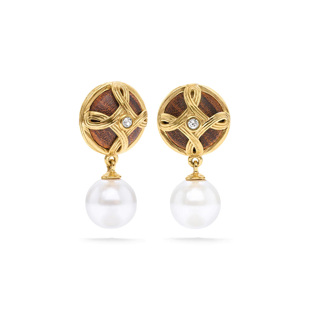 Monique Drop Earrings in Pearl and Teak