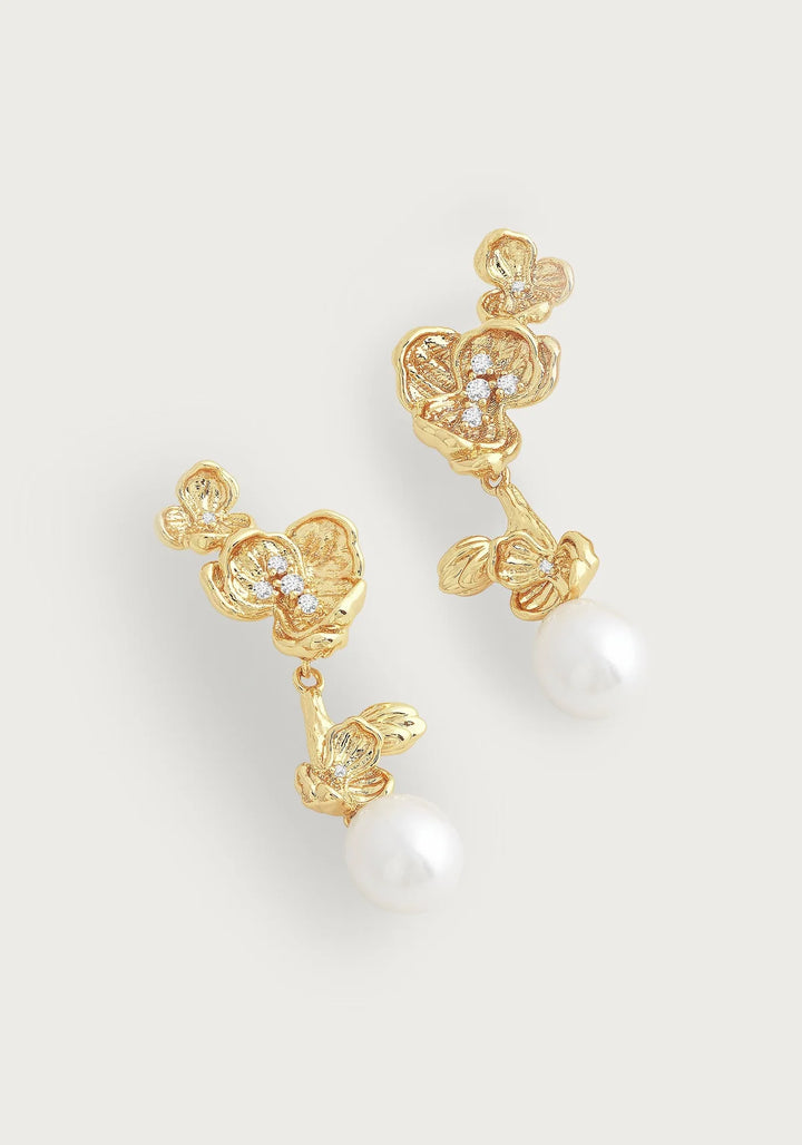 Orchid with Pearl Drop Earrings