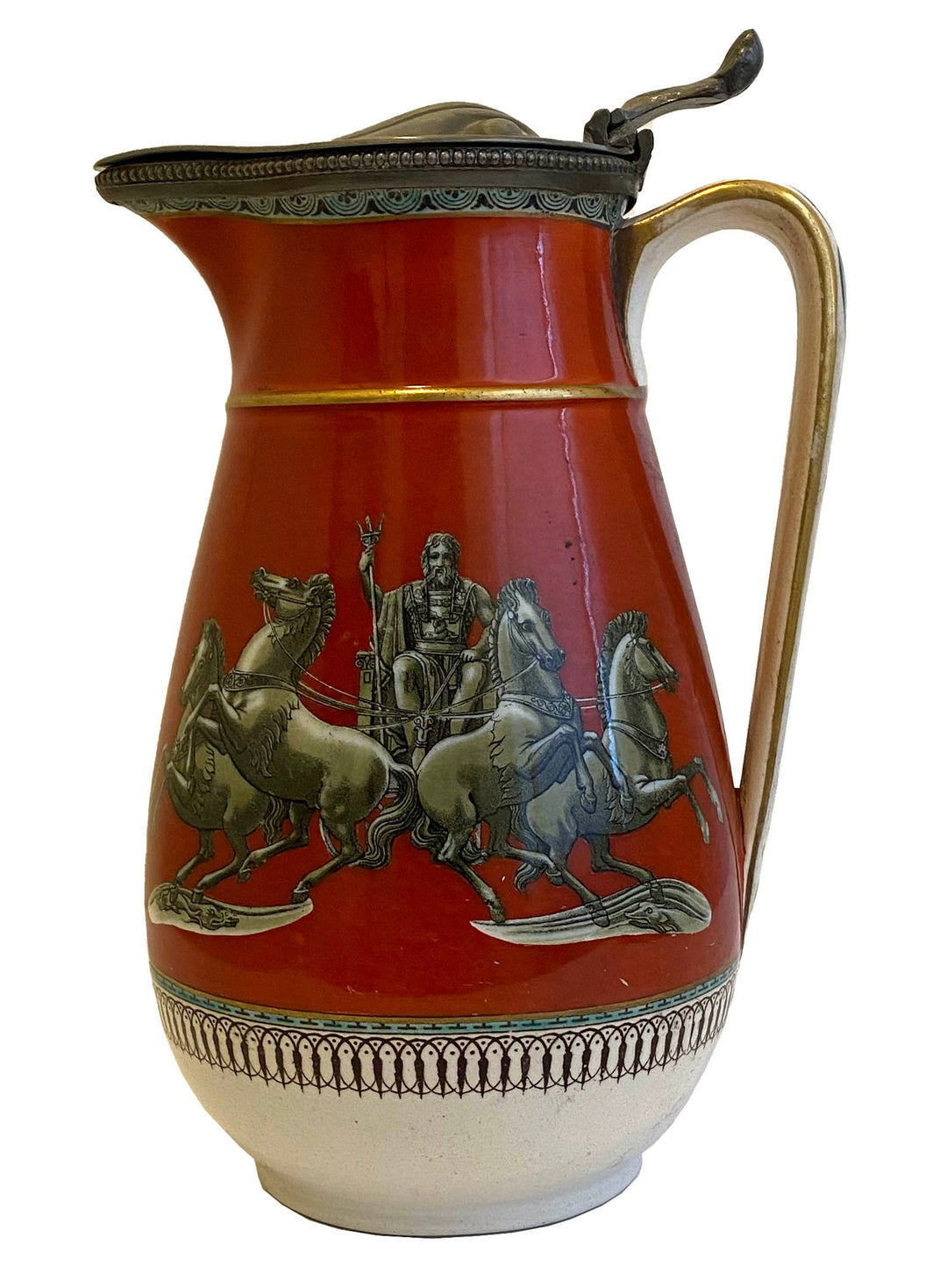 Antique English Ceramic Pitcher with Pewter Lid – Circa 1876