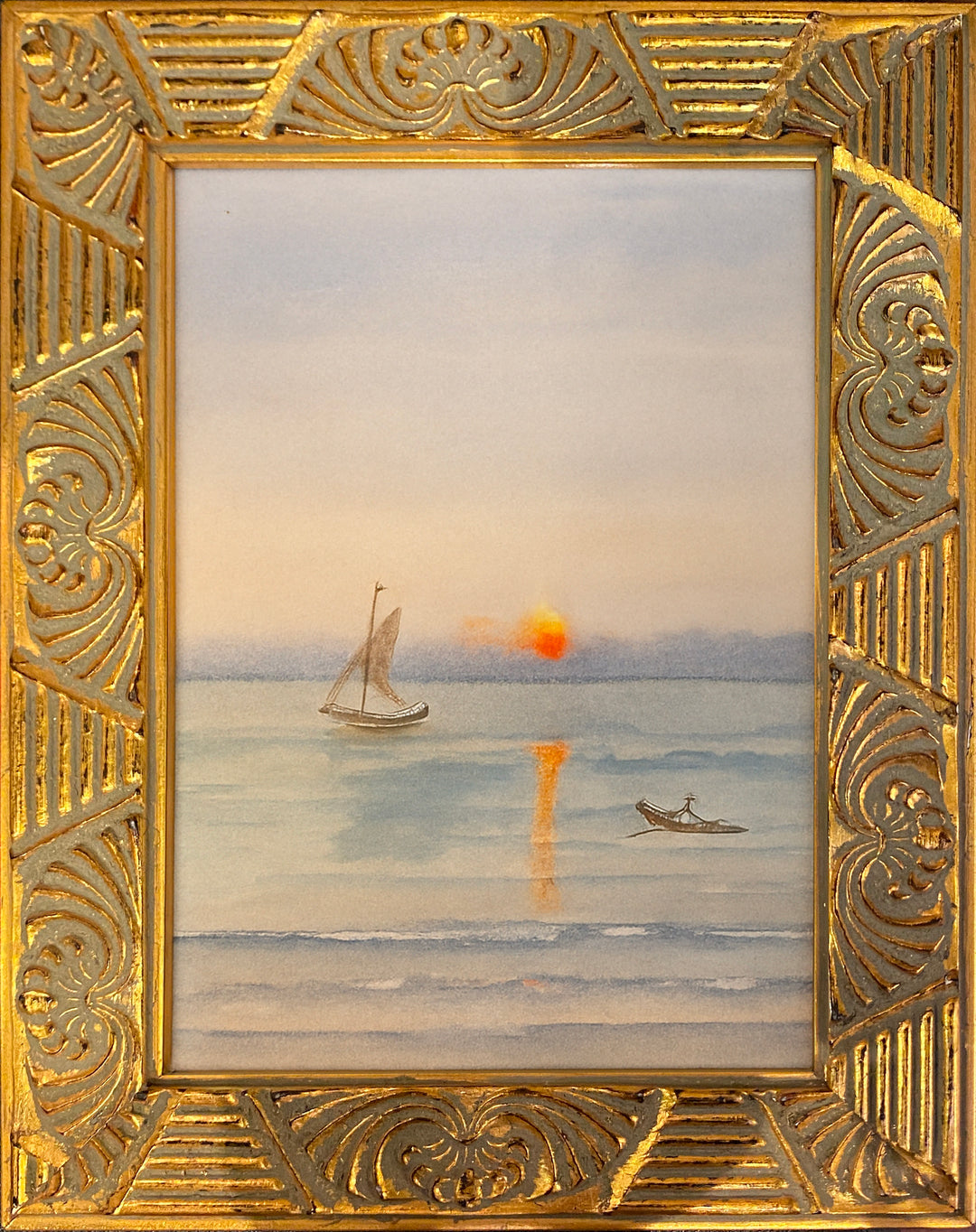 "Sailboat at Sunset"-Original Watercolor