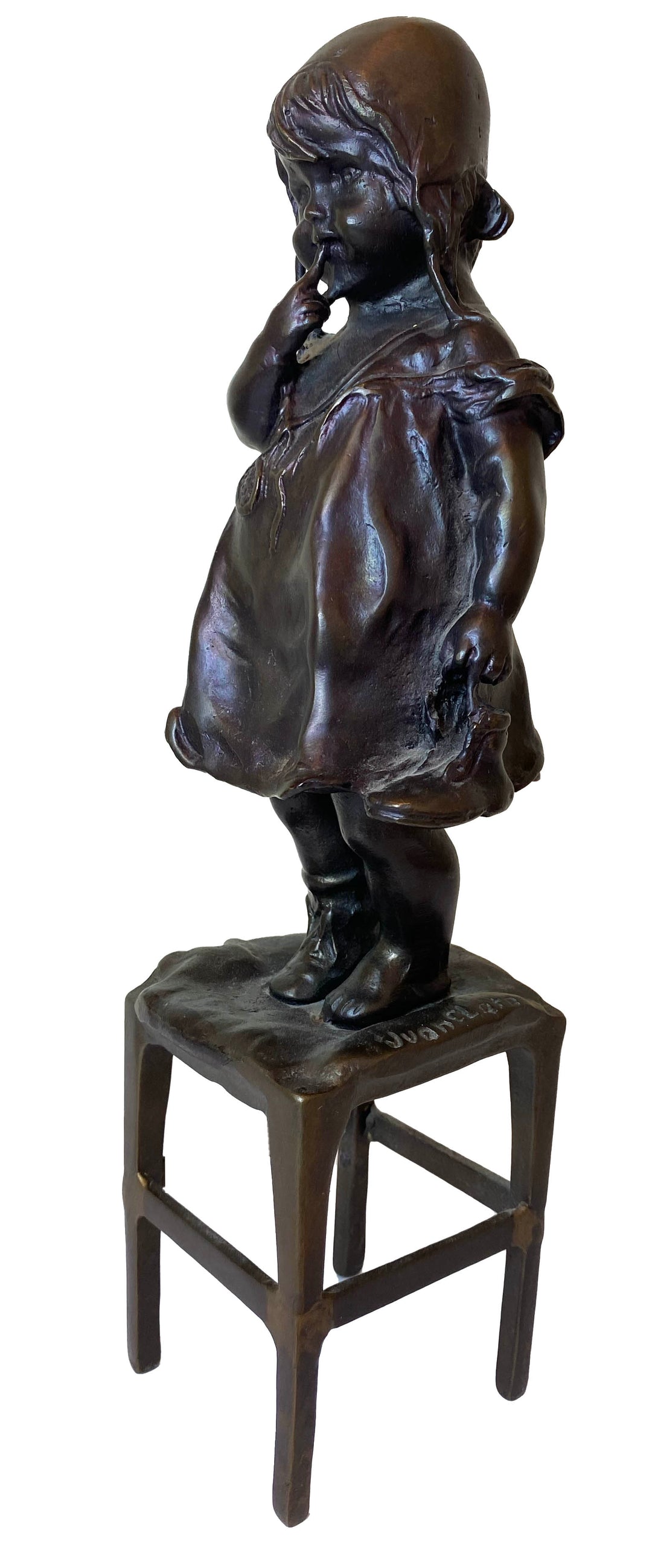 Bronze Sculpture by Juan Clara – Girl Standing on Stool (12")