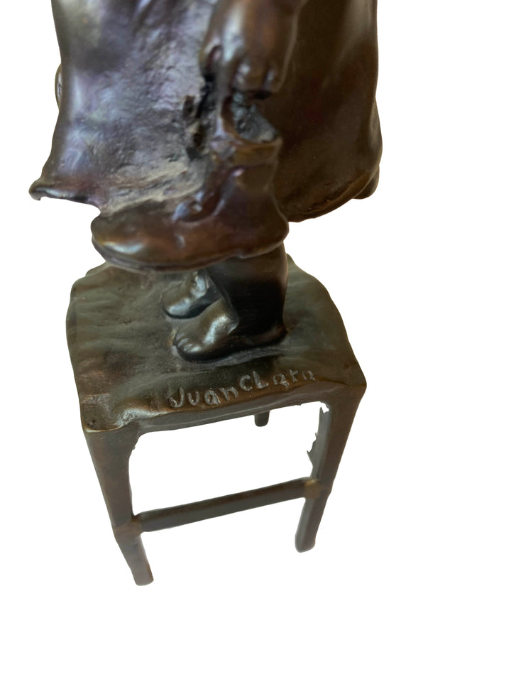 Bronze Sculpture by Juan Clara – Girl Standing on Stool (12")