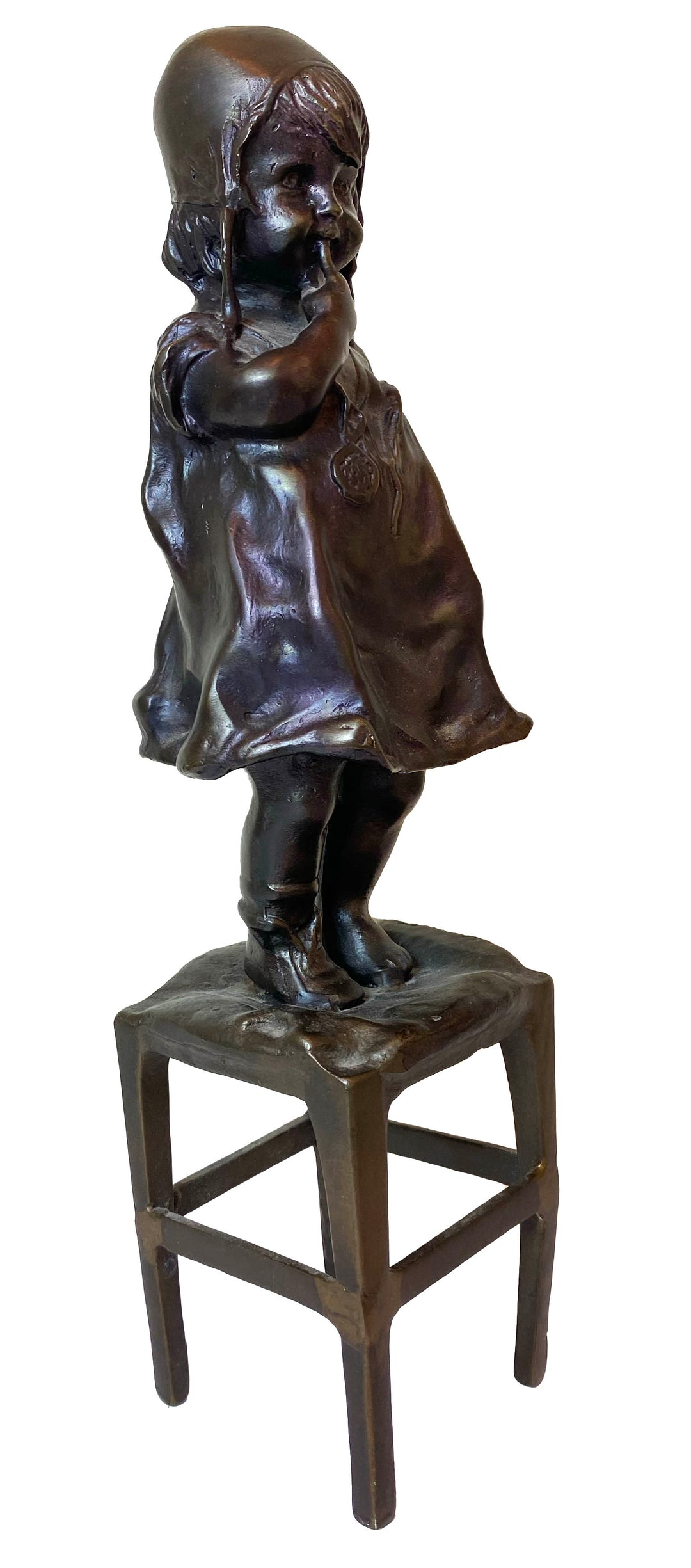 Bronze Sculpture by Juan Clara – Girl Standing on Stool (12")
