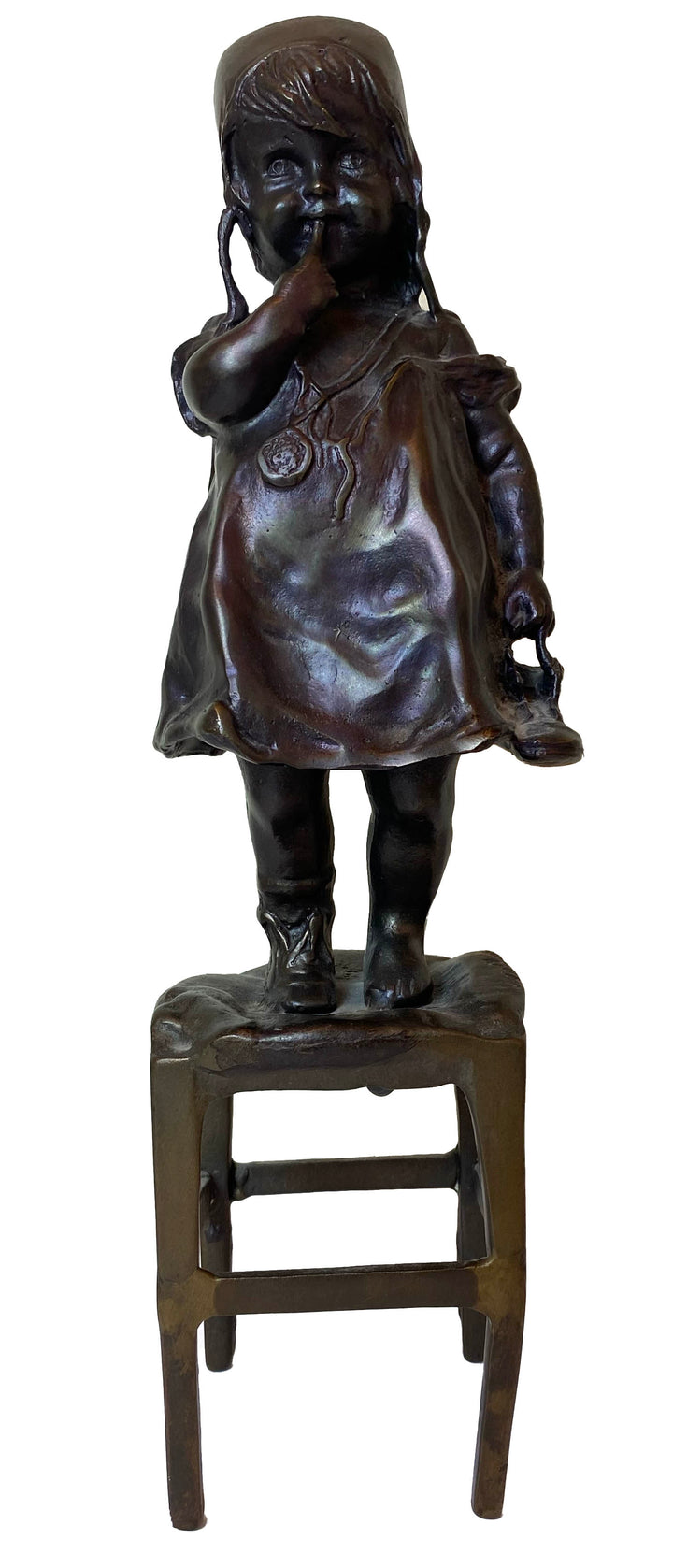 Bronze Sculpture by Juan Clara – Girl Standing on Stool (12")