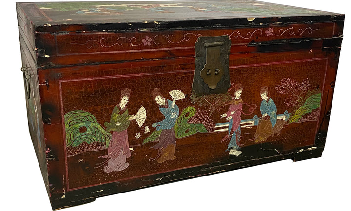 Vintage Hand-Painted Asian Trunk Set – Set of 3