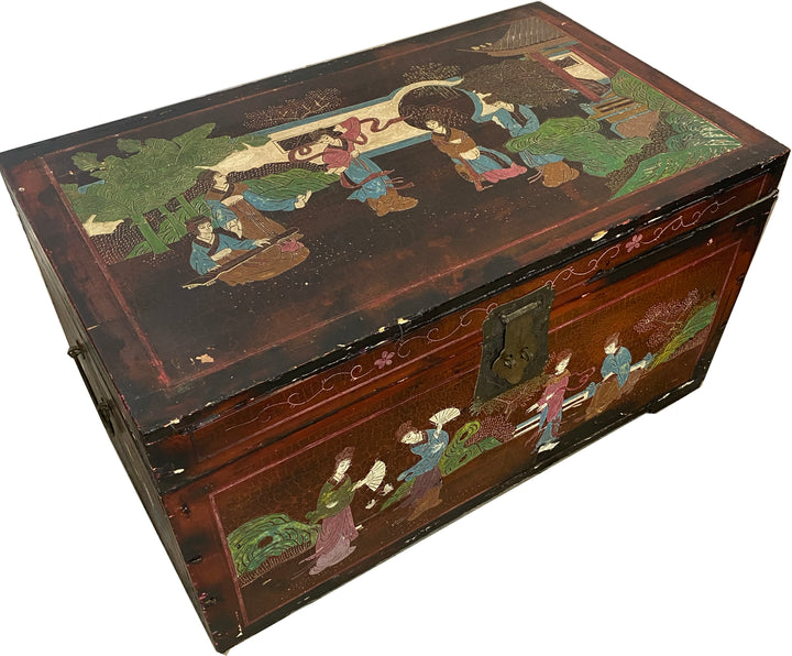 Vintage Hand-Painted Asian Trunk Set – Set of 3