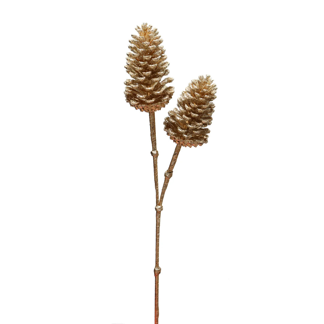 Gold Pinecone Holiday Pick