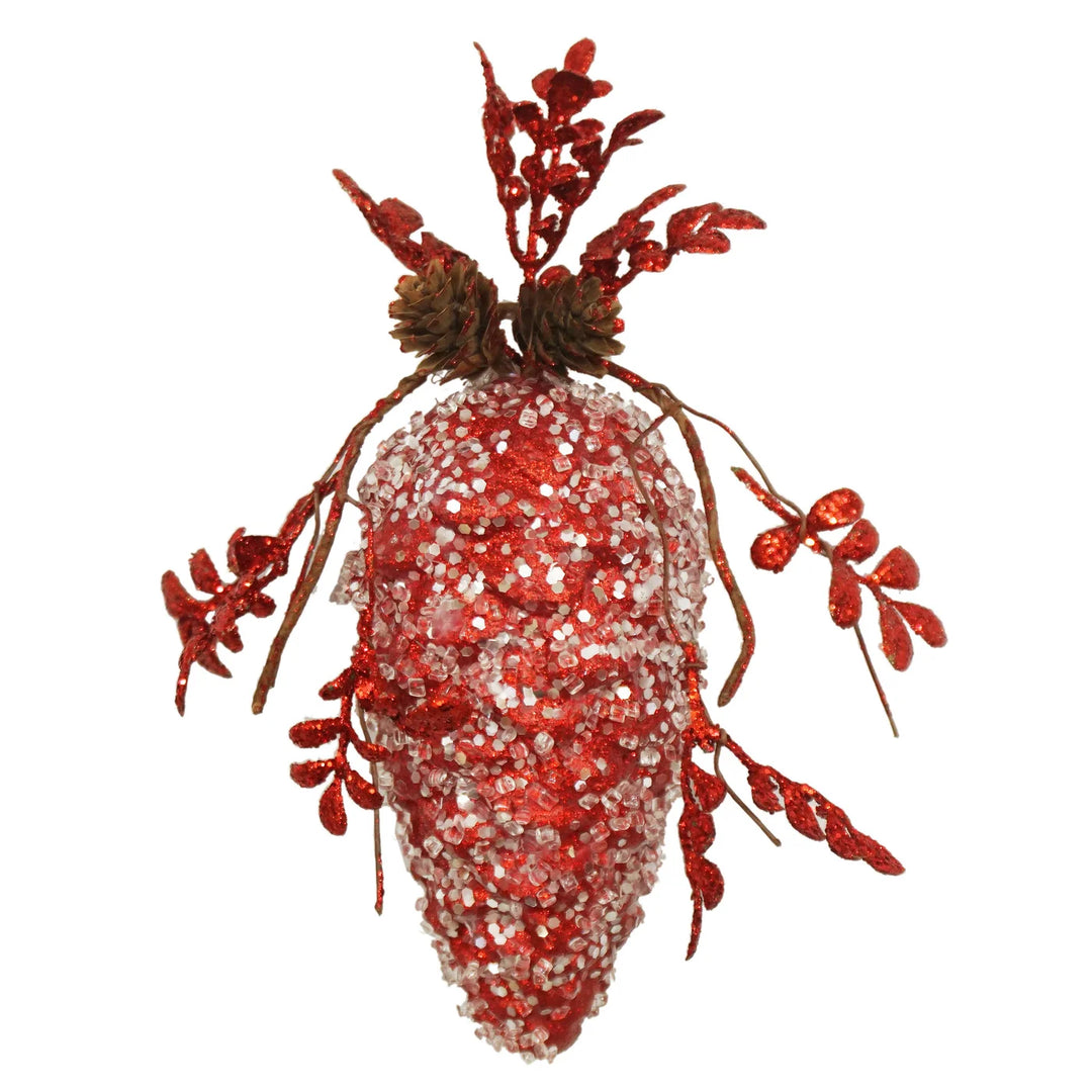 Red Beaded Pine Cone Ornament – 9"