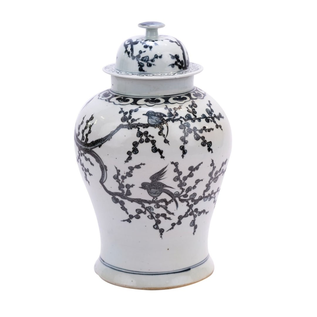 Temple Jar - Rusty Brown Magpie Motif