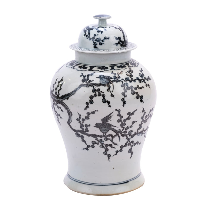 Temple Jar - Rusty Brown Magpie Motif