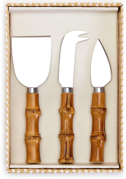 Set of 3 Natural Bamboo Handle Cheese Knives