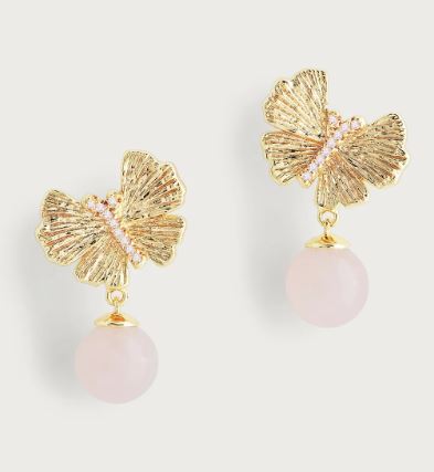 Butterfly With Rose Quartz Drop Earring