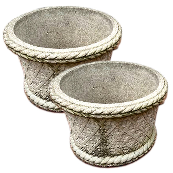 Pair of Basketweave Concrete Planters