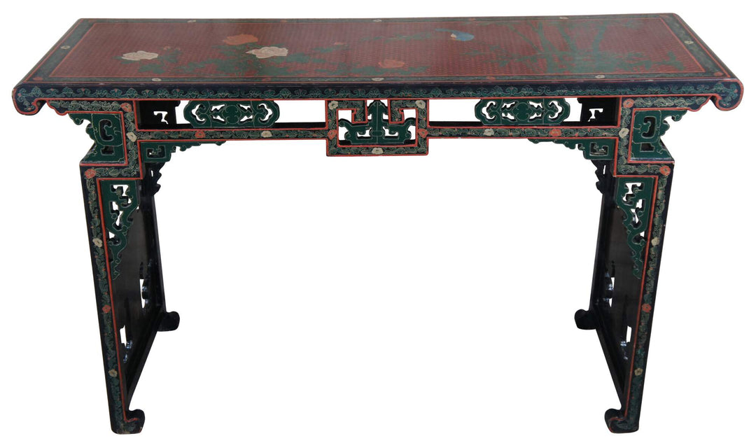 Mid Century Jinlong Chinese Chinoiserie Lacquered Ming Altar Console Hall Table