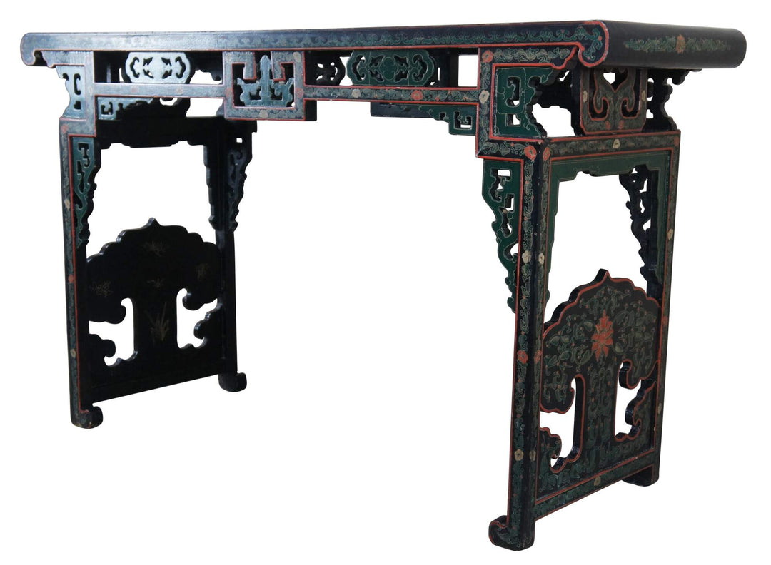 Mid Century Jinlong Chinese Chinoiserie Lacquered Ming Altar Console Hall Table