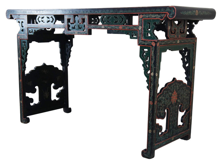 Mid Century Jinlong Chinese Chinoiserie Lacquered Ming Altar Console Hall Table