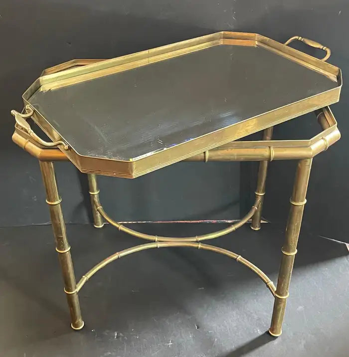 Vintage Mid-Century Brass Faux Bamboo Tray Table