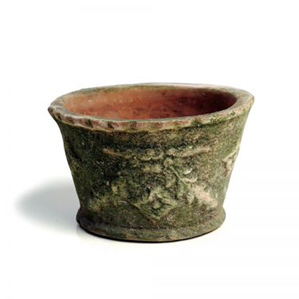 small planter with saucer Small Aged Leaf Planter with Saucer – Patina Polished Living
