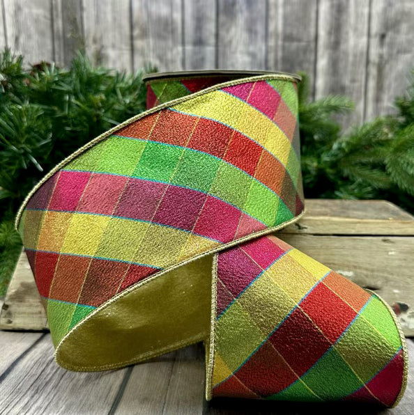 Metallic Dupion Plaid Ribbon - 4"