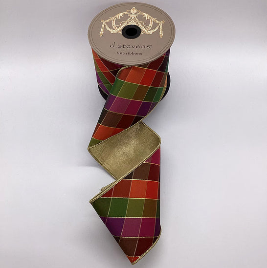 Colorful Stained-Glass Check Dupion Ribbon – 4" x 10 Yards