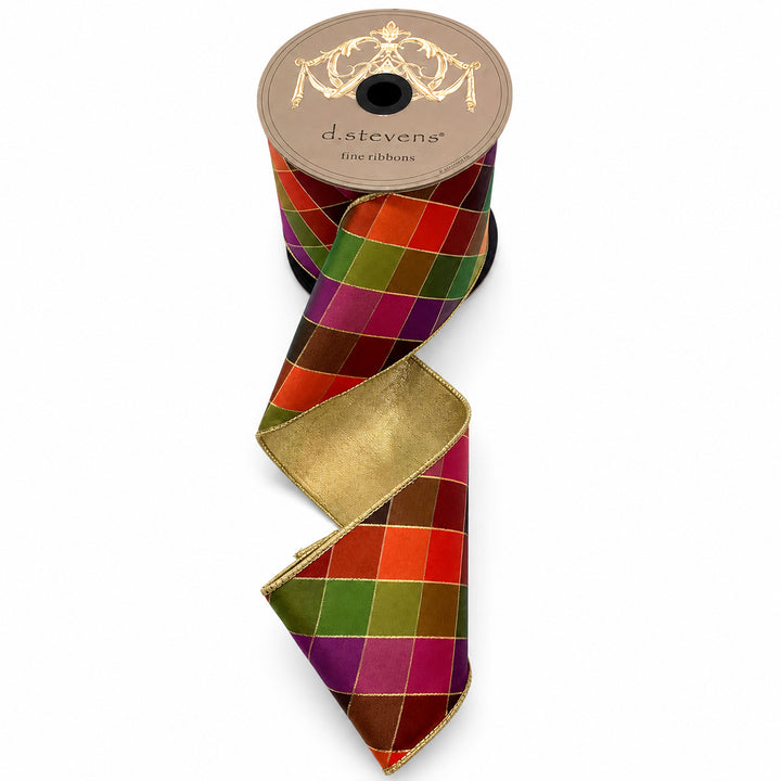 Colorful Stained-Glass Check Dupion Ribbon – 4" x 10 Yards