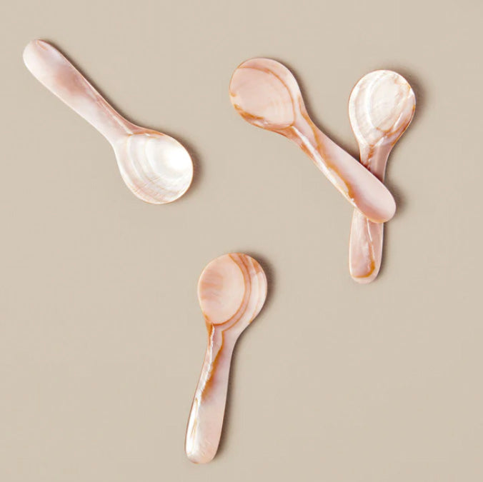 Pink & Brown Seashell Spoons, Small Set of 4