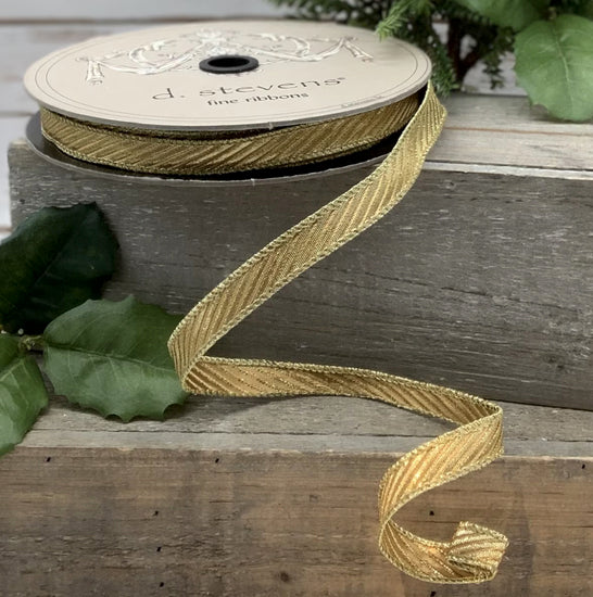 Gold Diagonal Stripe Jacquard Ribbon – ½" x 25 Yards