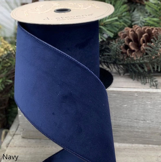 Navy Velvet Ribbon with Taffeta Back – 2½" x 10 Yards