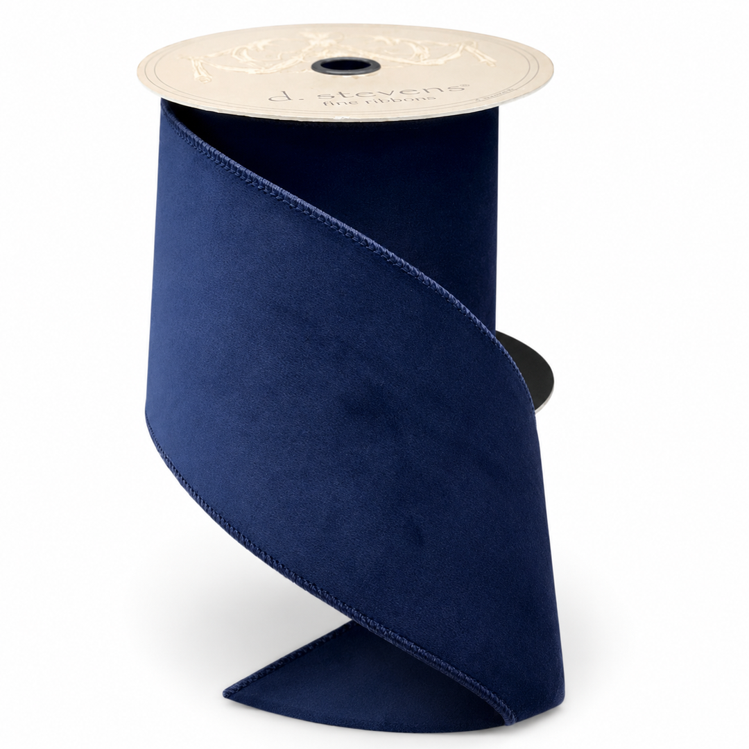 Navy Velvet Ribbon with Taffeta Back – 2½" x 10 Yards