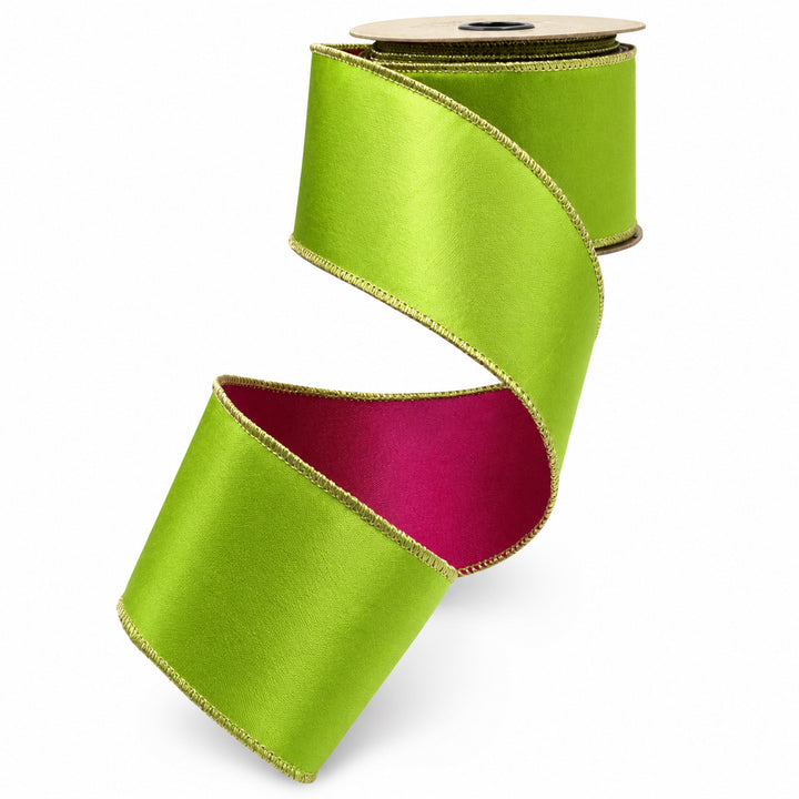 Double-Sided Taffeta Ribbon in Apple Green and Hot Pink – 2½" x 10 Yards