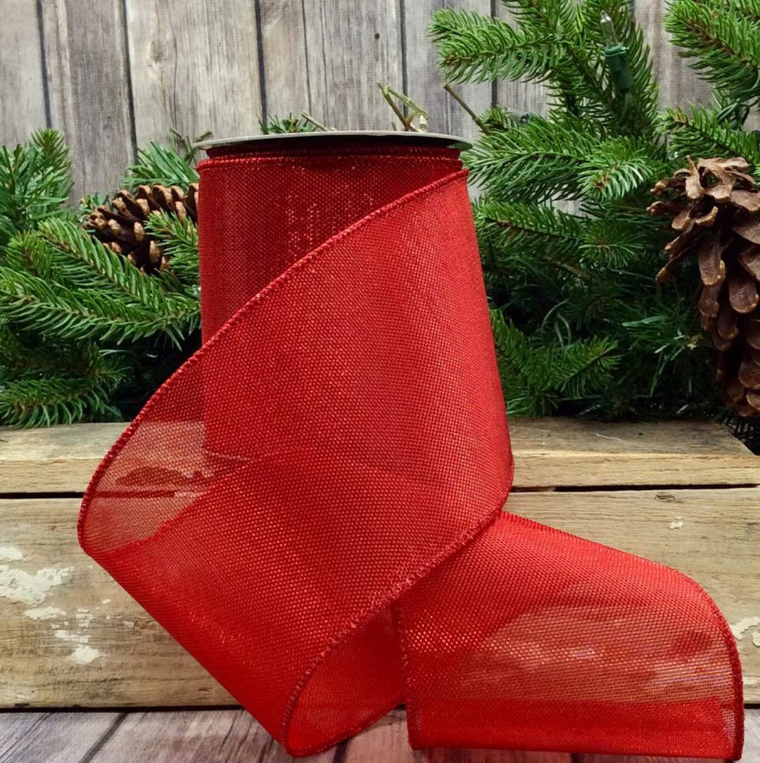 Classic Red Metallic Mesh Ribbon