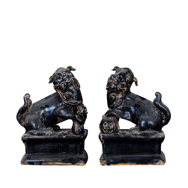 Black Peking Lion Statues, Pair