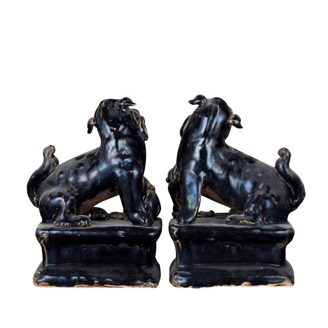 Black Peking Lion Statues, Pair