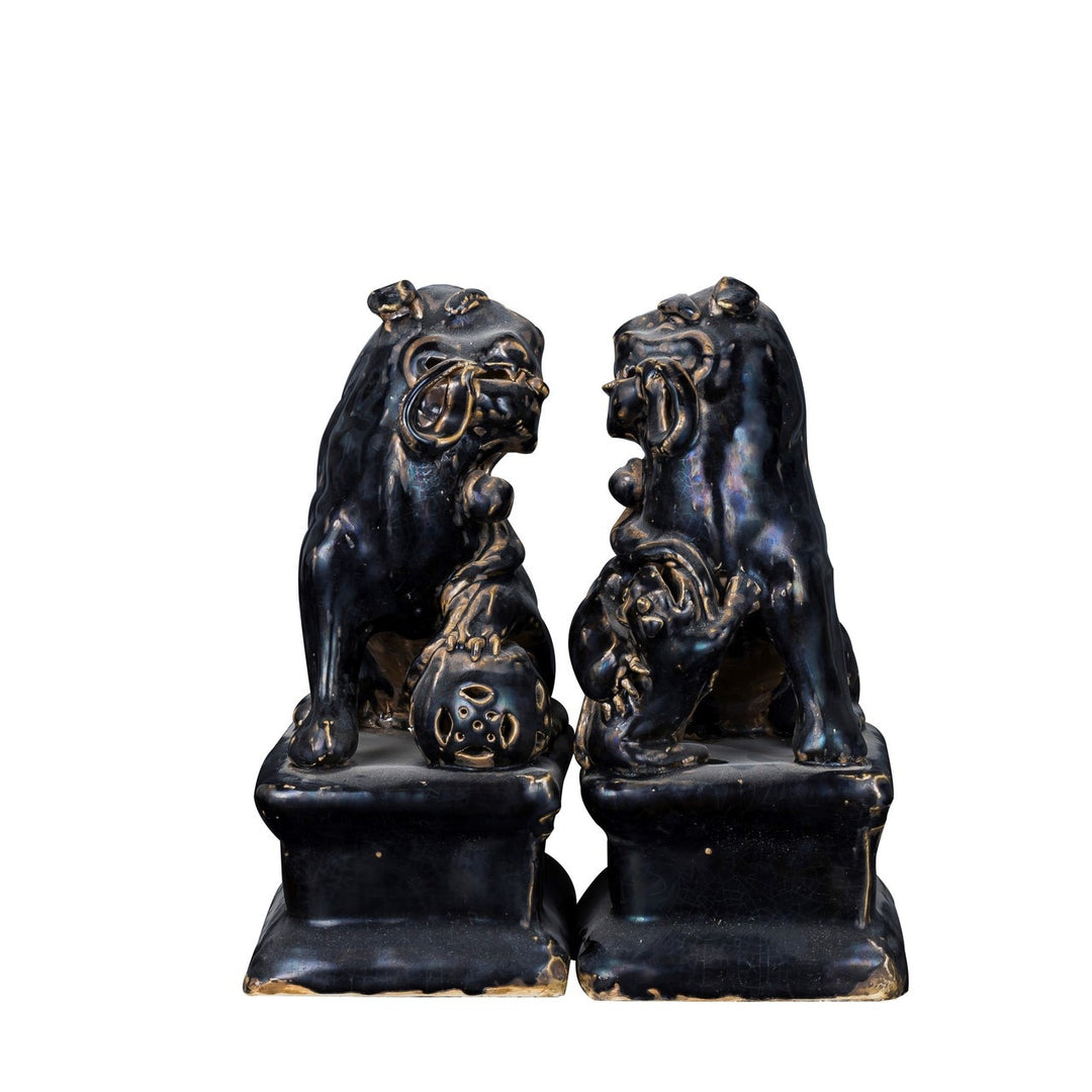 Black Peking Lion Statues, Pair