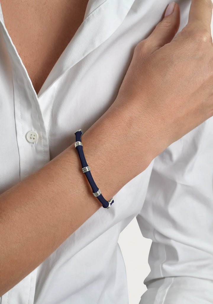 Bamboo Enamel Hinge Bangle - Silver