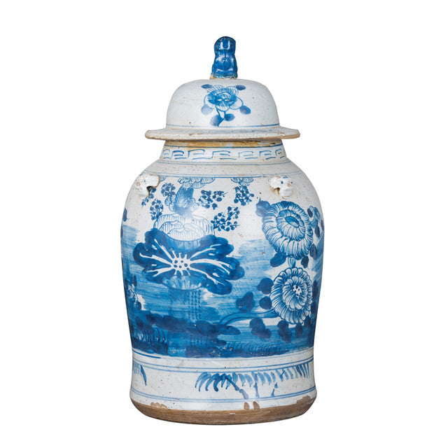 B&W Vintage Temple Jar - Four Season Motif