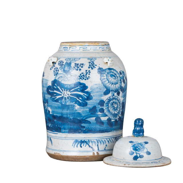 B&W Vintage Temple Jar - Four Season Motif